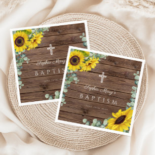 Serviette En Papier Croix de tournesol floral rustique Baptême