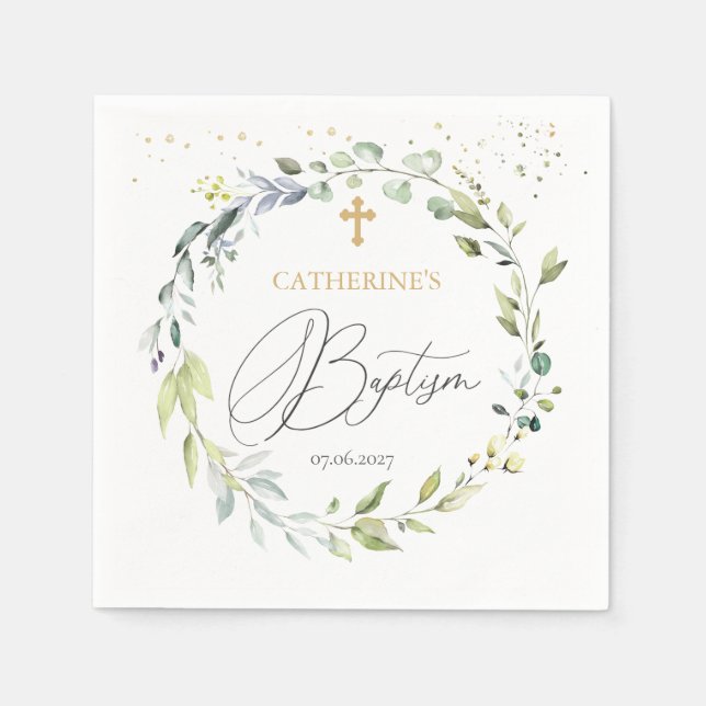 Serviette En Papier Croix d'Eucalyptus Baptême de bébé (Devant)
