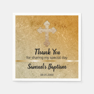 Serviette En Papier Croix d'or Baptême bébé Papier religieux