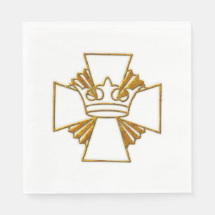 Serviette En Papier Croix d'or et Couronne