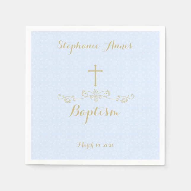Serviette En Papier Croix d'or et Laurels en bleu clair (Devant)