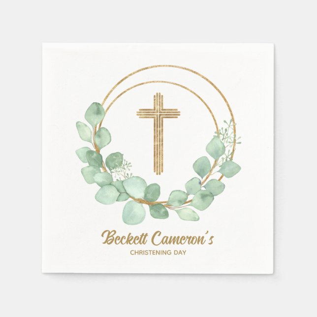 Serviette En Papier Croix d'or Eucalyptus (Devant)