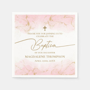 Serviette En Papier Croix d'or rose moderne Baptême fille