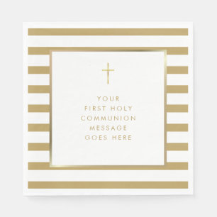 Serviette En Papier Croix d'or Stripe Premier message de communion sai