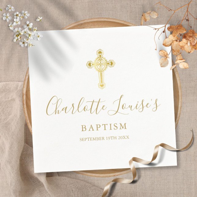 Serviette En Papier Croix dorée élégante Signature Baptême Christening (Créateur téléchargé)
