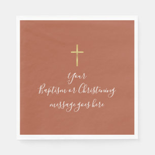 Serviette En Papier Croix dorée simple Baptême Christening Terracotta