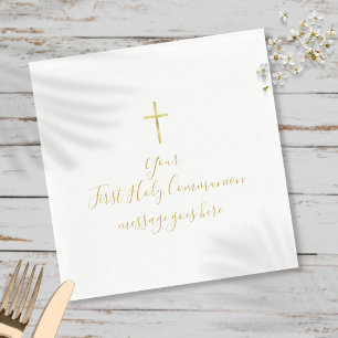 Serviette En Papier Croix dorée simple Message Première Sainte Communi