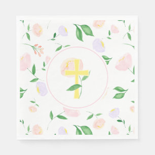 Serviette En Papier Croix florale aquarelle jaune printemps