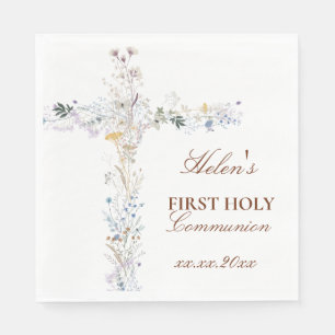 Serviette En Papier croix florale de première communion