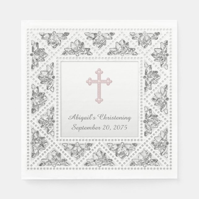 Serviette En Papier Croix grise et rose élégante (Devant)