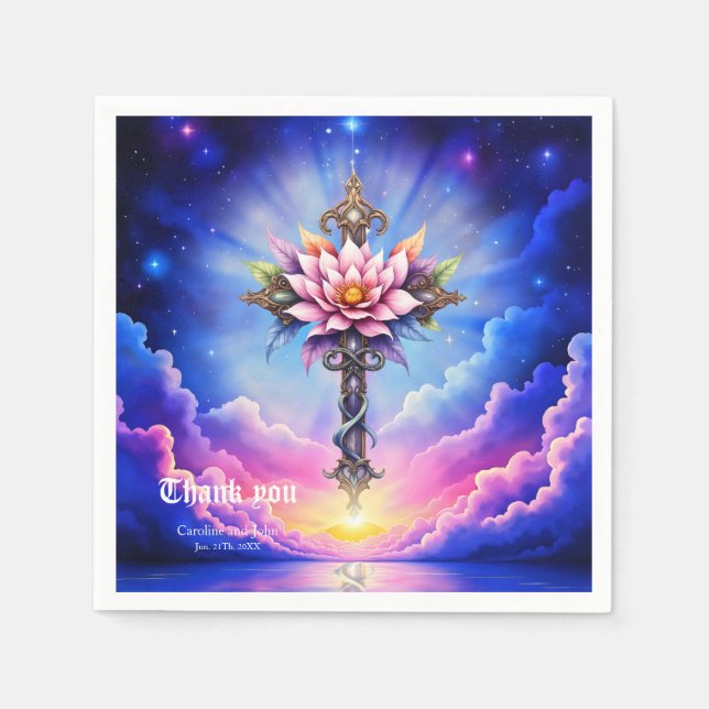 Serviette En Papier Croix Lotus Céleste  (Devant)