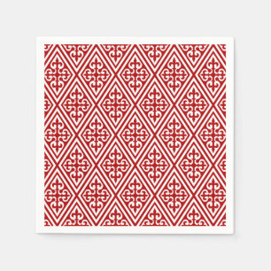 Serviette En Papier Croix médiévale Damask - Rouge profond et blanc