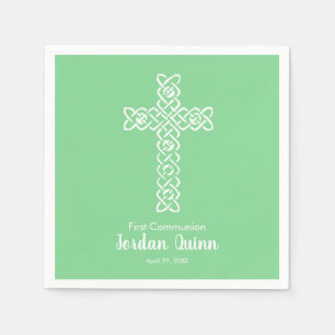 Serviette En Papier Croix   Mint Green Communion Baptism Christening
