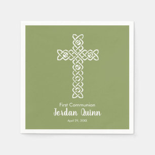 Serviette En Papier Croix   Moss Green Communion Baptism Christening