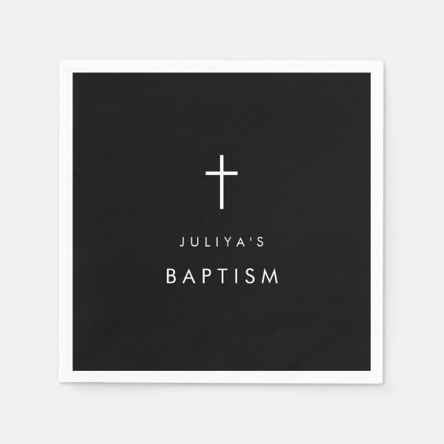 Serviette En Papier Croix noire Baptême (Devant)