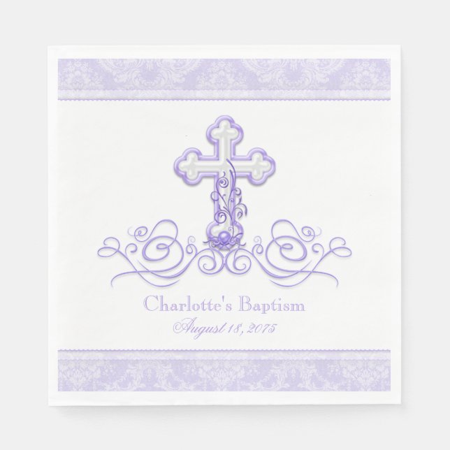 Serviette En Papier Croix pourpre Damask Filles Baptême Communion Napk (Devant)
