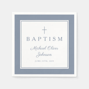 Serviette En Papier Croix Religieuse Bleue Poussiéreuse Moderne Baptêm