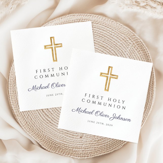Serviette En Papier Croix Religieuse Garçon Première Communion  (Religious Cross Boy First Communion Napkins)