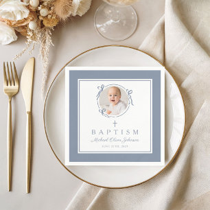 Serviette En Papier Croix religieuse moderne bleu poussiéreux garçon b
