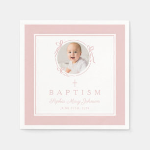 Serviette En Papier Croix Religieuse Rose Moderne Fille Baptême