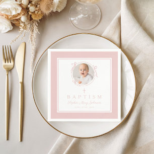 Serviette En Papier Croix Religieuse Rose Moderne Fille Baptême
