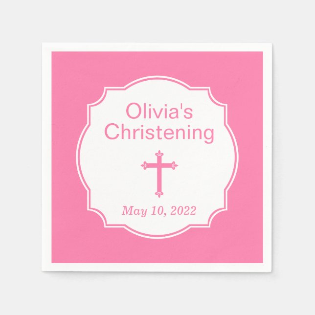 Serviette En Papier Croix rose Baby Girl Baptism Christening (Devant)