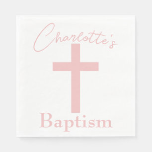 Serviette En Papier Croix rose bébé avec nom personnalisé Baptême