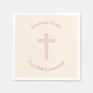 Serviette En Papier Croix rose pastel communion