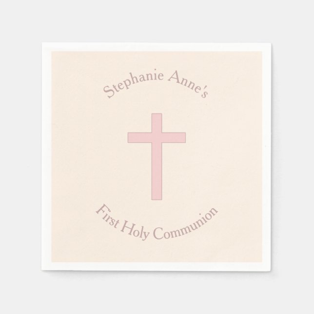 Serviette En Papier Croix rose pastel communion (Devant)