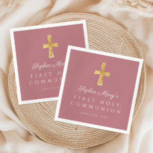Serviette En Papier Croix rose poussiéreuse Première communion religie