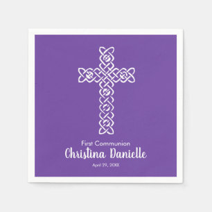 Serviette En Papier Croix royale pourpre   Baptême Communion