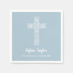 Serviette En Papier Croix sur acier bleu religieux