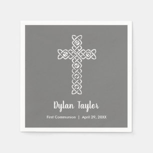 Serviette En Papier Croix sur la première communion de gris charbon