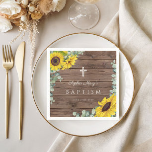 Serviette En Papier Croix Tournesol Floral Rustique Baptême 