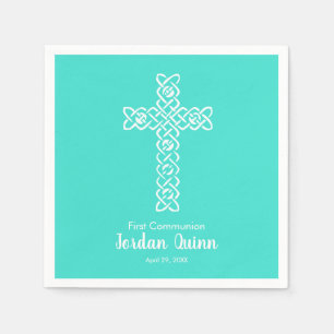 Serviette En Papier Croix Turquoise Communion Baptême Christening