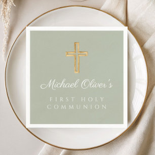 Serviette En Papier Croix vert sauge élégante pour première communion