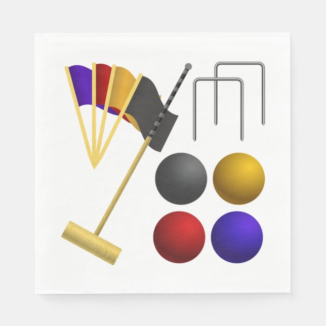 Serviette En Papier Croquet Equipment Set Mallet Balls Hoops (Devant)