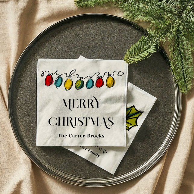 Serviette En Papier Croquis à cordes de Noël à main (Hand Drawn Christmas String Lights Illustration Sketch Holiday Party Napkins)