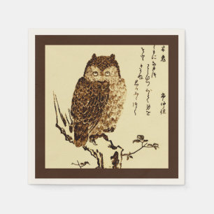 Serviette En Papier Croquis à l'encre japonaise vintage d'un hibou