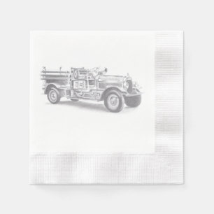 Serviette En Papier croquis au crayon de camion de pompiers vintage de