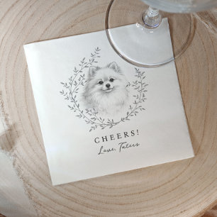 Serviette En Papier Croquis de chien Pomeranian Élégant mariage de chi