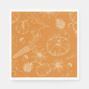 Serviette En Papier Croquis de fête d'automne en orange