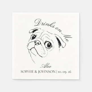 Serviette En Papier Croquis de ligne minimaliste noir de chien Carlin 