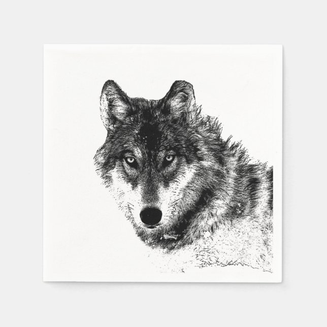 Serviette En Papier Croquis de loup gris (Devant)