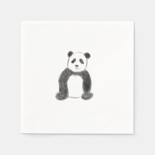Serviette En Papier Croquis de panda en noir et blanc