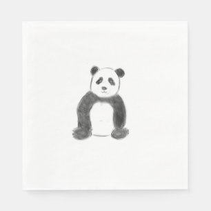 Serviette En Papier Croquis de panda en noir et blanc