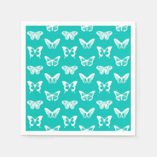 Serviette En Papier Croquis de papillon, bleu turquoise et blanc