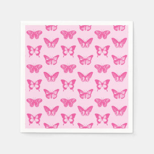 Serviette En Papier Croquis de papillon, rose-clair et fuchsia