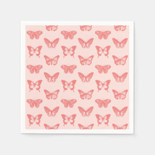 Serviette En Papier Croquis de papillon, rose de corail