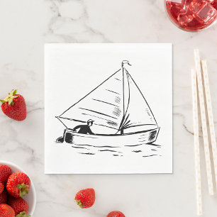 Serviette En Papier Croquis de voilier nautique encre blanche océan